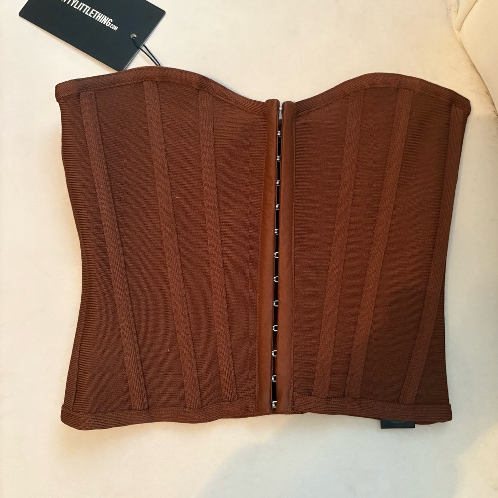 PrettyLittleThings Chocalate Bandage Hook and Eye Corset - NWT